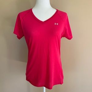 Under Armour Hot Pink V-Neck Athletic T-Shirt Size Medium Performance Top